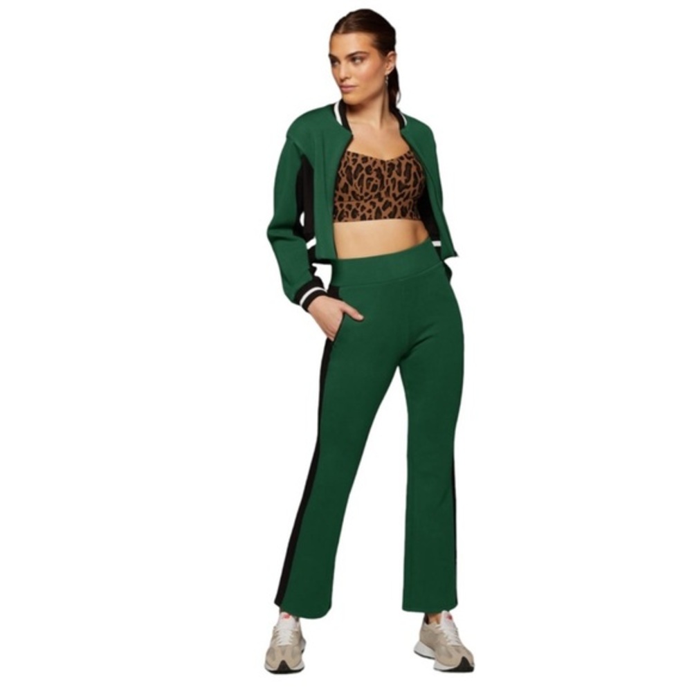 Michi Carve Flare Pant High Waist Color Block Scuba Stripe‎ Pine Green Bl…